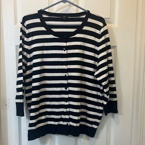 Talbots Black and White Striped Cardigan
